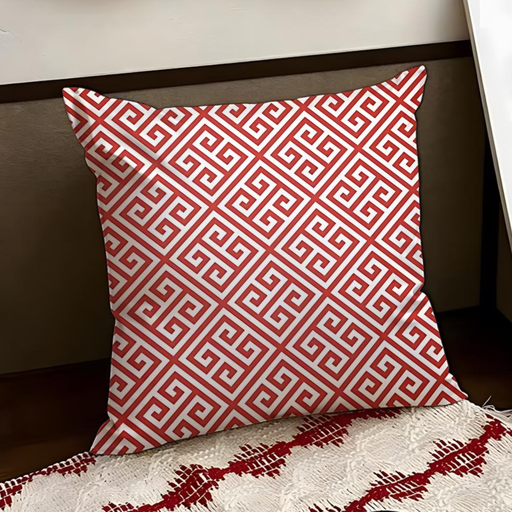 Zigzag Meander Pattern Cushion Cover Reversible Soft Durable Pillow Cover Home Car MultiScene Use for Daily Comfort