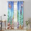 Ocean Jellyfish Seahorse Coral Watercolor Window Curtains for Living Room Bedroom Curtain Modern Kitchen Blinds Drapes Curtains