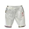 Мужские универсальные летние белые джинсовые шорты с вышивкой — модные, повседневные, эластичные, прямого кроя, с застежкой на пять точек.