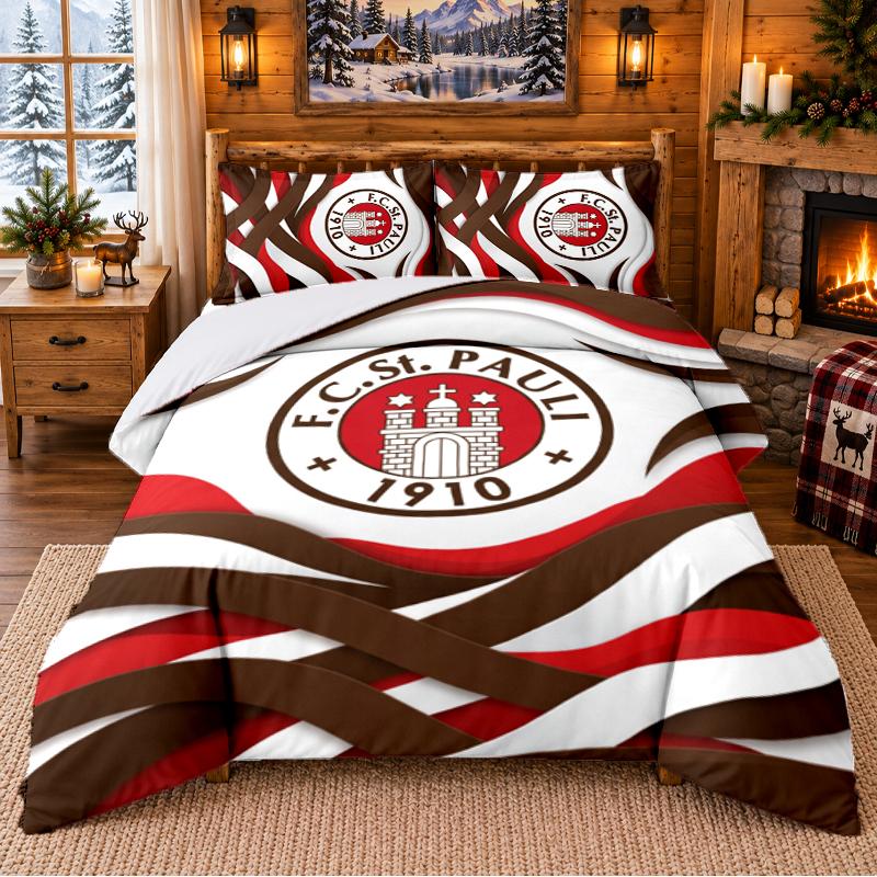 Printed 3Pcs Bedding Set FC St. Pauli Football Pattern Bed Sheet Pillowcase For Bedroom Decor