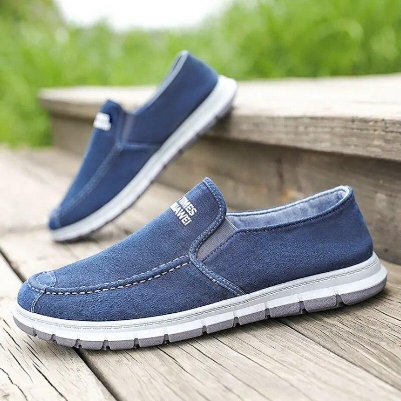 Men's Casual Canvas Loafers Shoes Slip On Fashionable Male Sneaker Breathable Blue Walking Shoes Men's Espadrilles Footwear