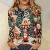 Women's Fashion Casual Christmas Printed Round Neck Long Sleeve Pullover Top
