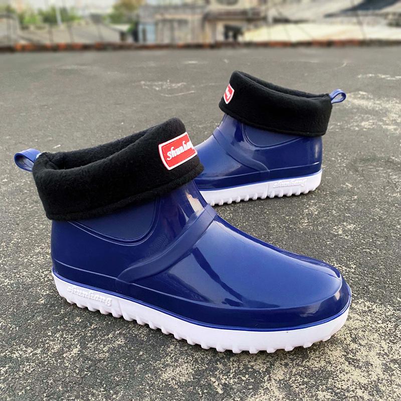 Осенние и зимние резиновые сапоги, женские ботильоны, короткие плюшевые мужские ботинки, резиновые сапоги из ПВХ для женщин, модная обувь
