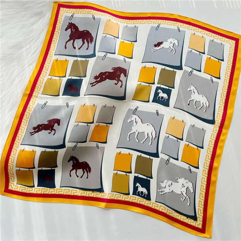 53*53cm Square Silk Scarf Women's Fashion Printed Small Neck Scarf Office Women's Hair Belt Folar Handkerchief Women's Handkerchief Scarf