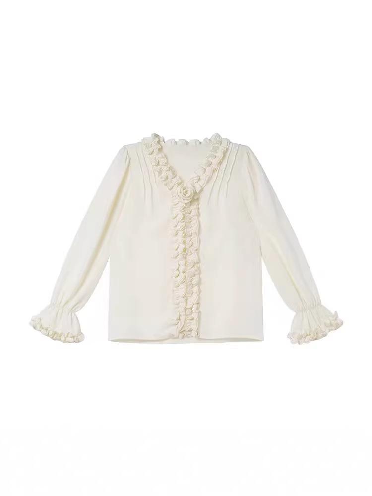 Spring 2026 French Rose Lace Drape Long-Sleeve Top