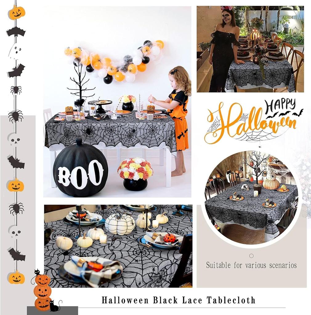 Хэллоуин Черная кружевная скатерть Паутина Чехол LuoluoHouse Элегантный Ужас Маскарадная вечеринка Страшная Ночь кино Декор стола