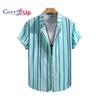 Мужская рубашка с коротким рукавом и принтом в небесно-голубую полоску, летняя повседневная рубашка для мужчин