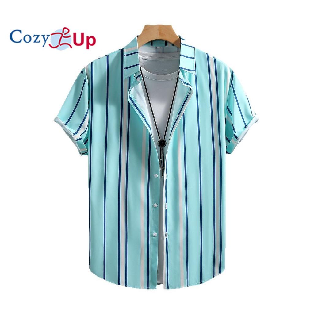 Мужская рубашка с коротким рукавом и принтом в небесно-голубую полоску, летняя повседневная рубашка для мужчин