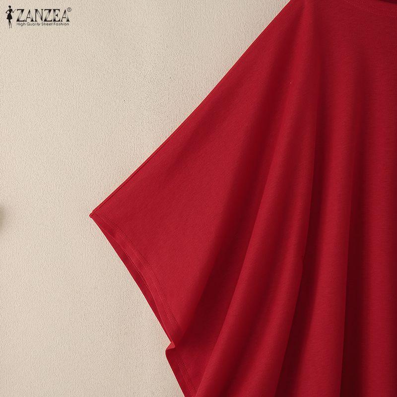 ZANZEA Женская повседневная блузка с круглым вырезом, рукавами «летучая мышь», свободного кроя