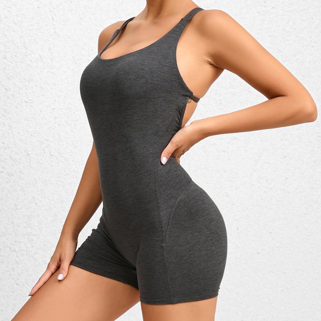 Sexy Backless Scrunch Sporty Tight Jumpsuit Raises Butt Playsuit Women Romper Summer Gym Fitness Short Overalls