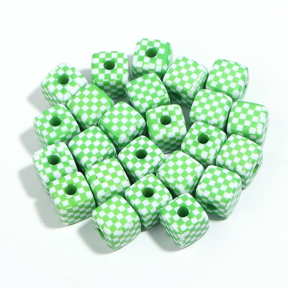 10Pcs 13mm Acrylic Beads Colorful Checkerboard Pattern Large Hole Square Beads For Craft Bracelet Making DIY Jewelry Accessories