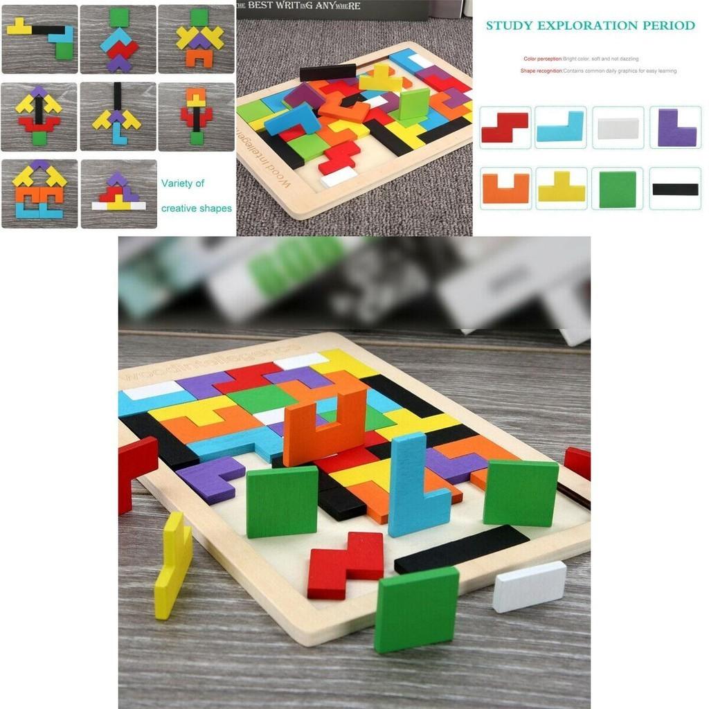 Brightly Colored Wooden Intelligence Tetris Toys For Young Learners Age 3 To 8
