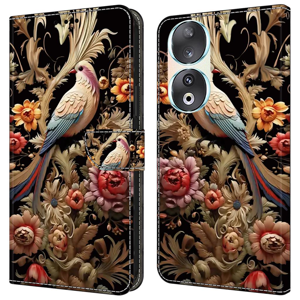 For Honor 90 Phone Case Pattern Print Magnetic Clasp Scratch-resistant Leather Cover