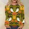 Women's Fashion Casual Long Sleeve Striped Halloween Printed Round Neck Top