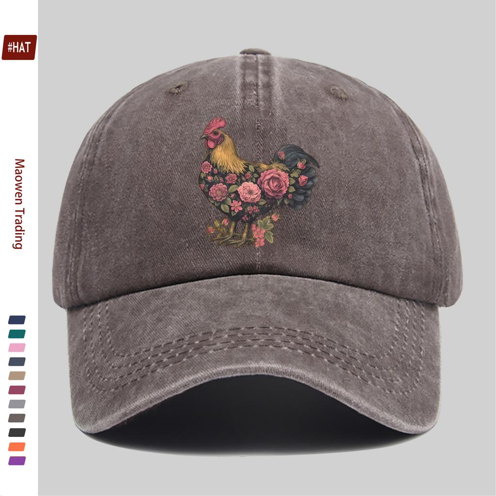 pc Elegant Vintage Floral Rooster Print Baseball Cap Perfect for Comfortable Breathable Summer Casual Wear Sun Hat Comfortabl