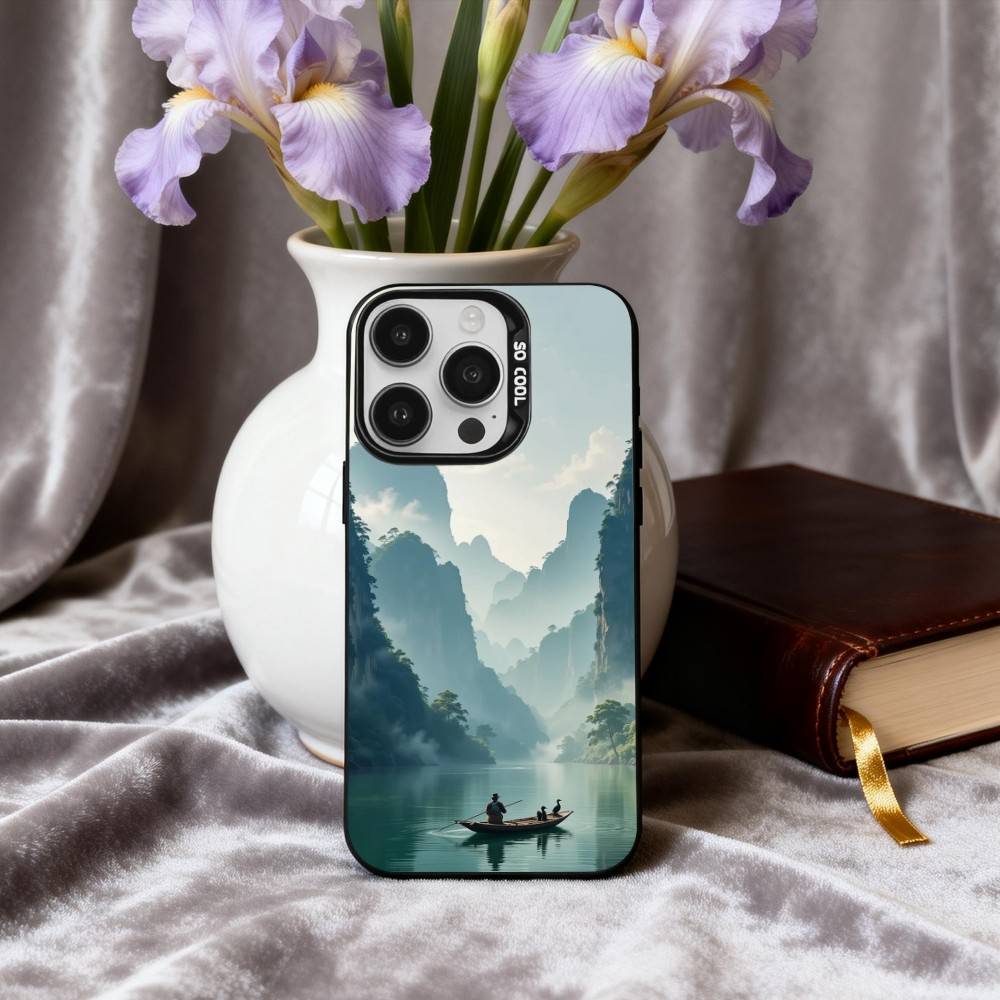 C-китайский-E l-пейзаж-E Чехол для телефона для iPhone17,16,15,14,13,12,11 Plus,Pro Max Черный Конфетный Посеребренный Чехол