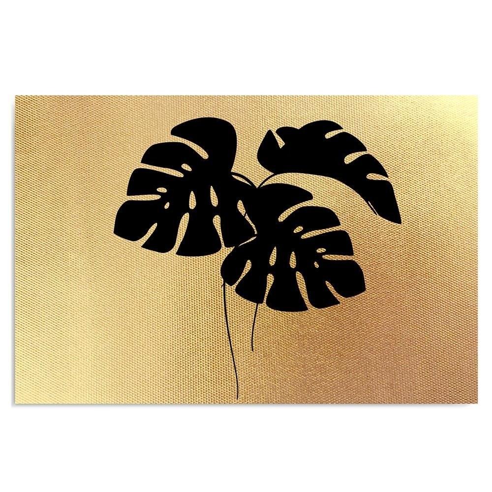 Feeby Canvas print, Gold tropical leaves monstera