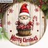 Merry Christmas Wooden Sign with Adorable Gnome Pattern - Navidad Round Sign for Front Door, Wall Hanging Decor - Ideal Christmas Decoration