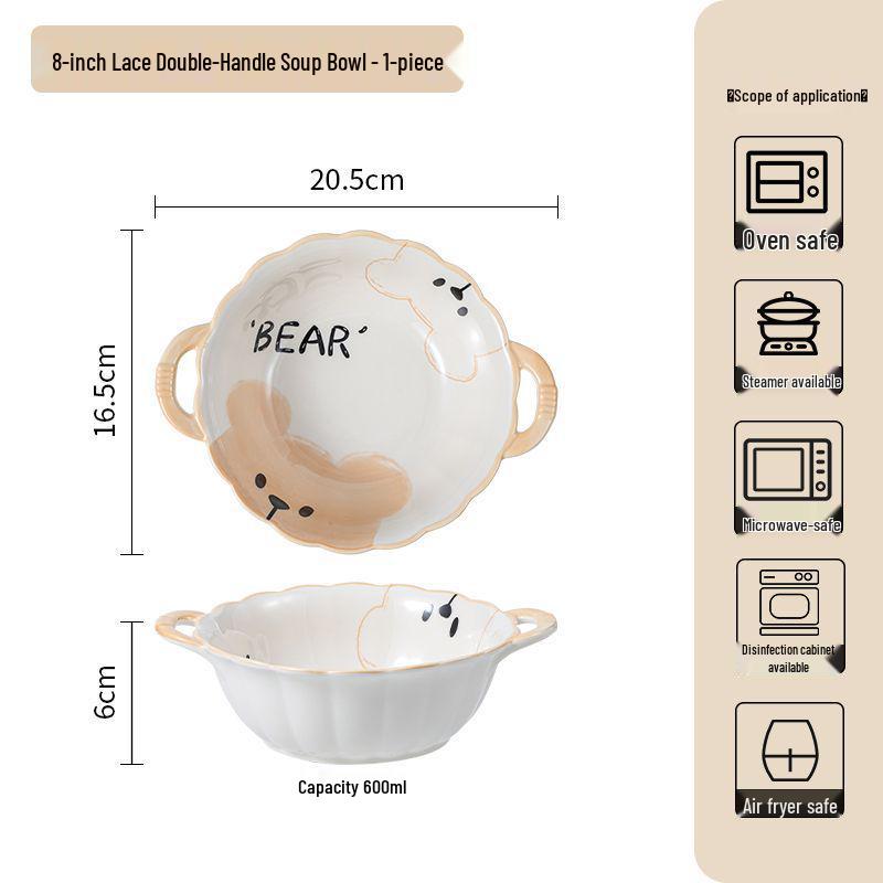 Милый кремовый керамический набор из миски и тарелки: Стильная подглазурная посуда для риса и овощей