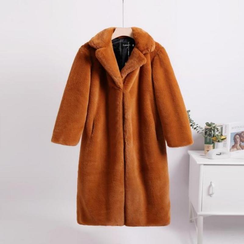 Loose Mink Fleece Imitation Leather Stitching Mid-length Jacket