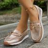 Мода Женская Женская Круглый Носок Низкий Каблук Узел Цепь Повседневная Обувь Кроссовки Обувь для Мамы Женские Лоферы Ретро Весна Осень Новые Туфли-Бобы