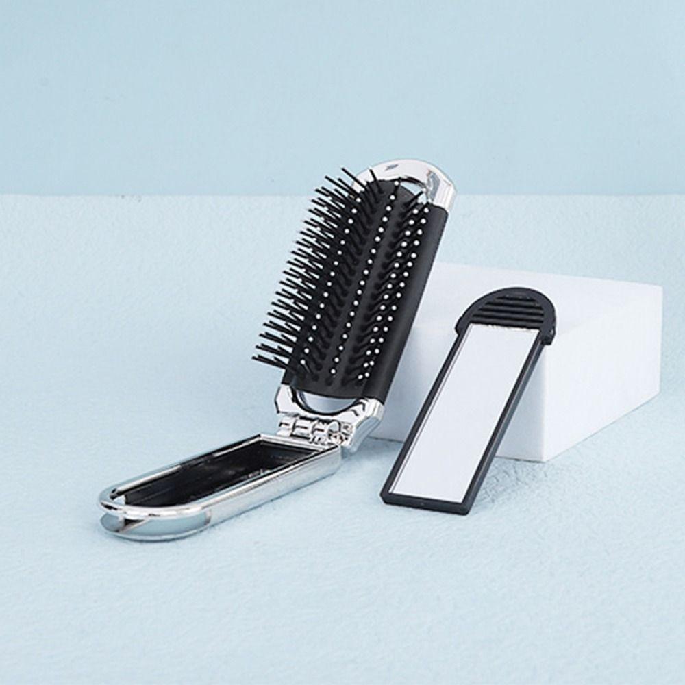 Round Pocket Mirror with Comb Dual Use Massage Hair Brush Simple Folding Air Bag Comb  Travel