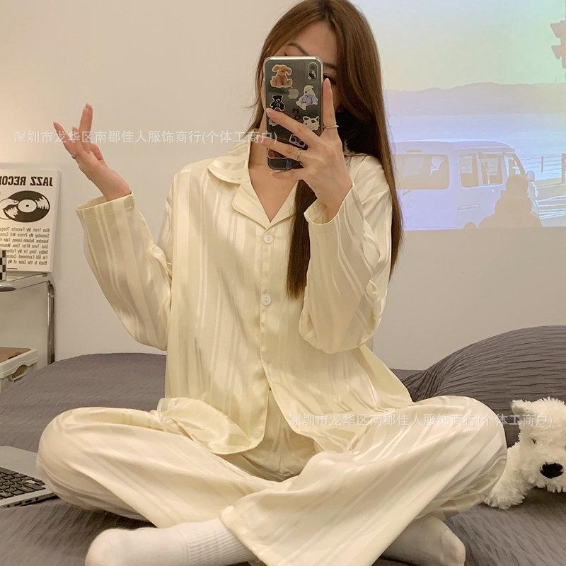 Женская пижама из шелка Ice Silk Plaid 2024 года, весна/лето — комплект из двух предметов с длинными рукавами