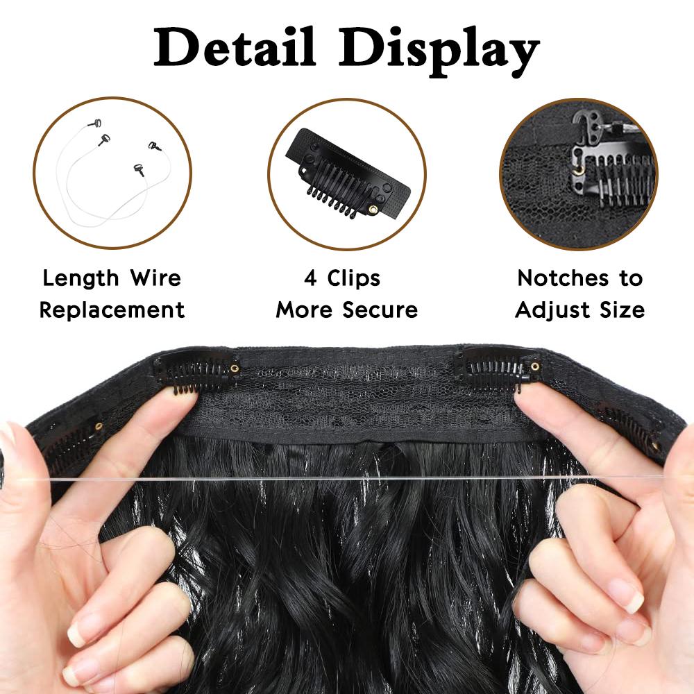 MERISIHAIR Synthetic Invisible Wire Hair Extension With 4 Clips Long Beach Wave Hairpiece Transparent Adjustable Headband