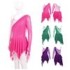 Kids Girls Stylish Dance Dress Single Long Sleeve Mesh Irregular Hem Contrast Color Skating Leotard Dress