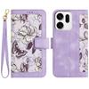 For Oppo Reno14 Pro 5G (Global)/Reno13 Pro 5G Case PU Leather Floral Phone Cover with Card Slots/Wrist Strap
