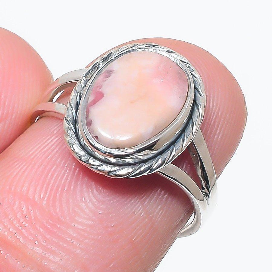 Кольцо из чистого серебра 925 пробы с натуральным родохрозитом ручной работы S.6 r9F47