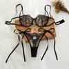 Popular sexy perspective sex bra European and American pure desire light mesh ribbon thong underwear set
