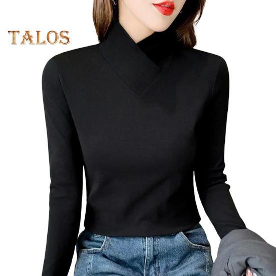 Женские топы с высоким воротником и длинным рукавом, облегающие, мягкие, эластичные, однотонные, с уникальным вырезом горловины