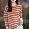 Women Autumn Winter O-Neck Pullover Long Sleeve Sweater Stripes Colorful Loose Knitwear Bottoming Clothing