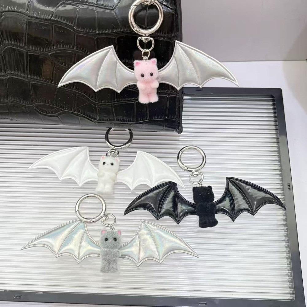 Cute Flocking Bear Doll Keychain Pile Coating Bag Pendant Fashion Bat Bear Keyring Backpack Decor