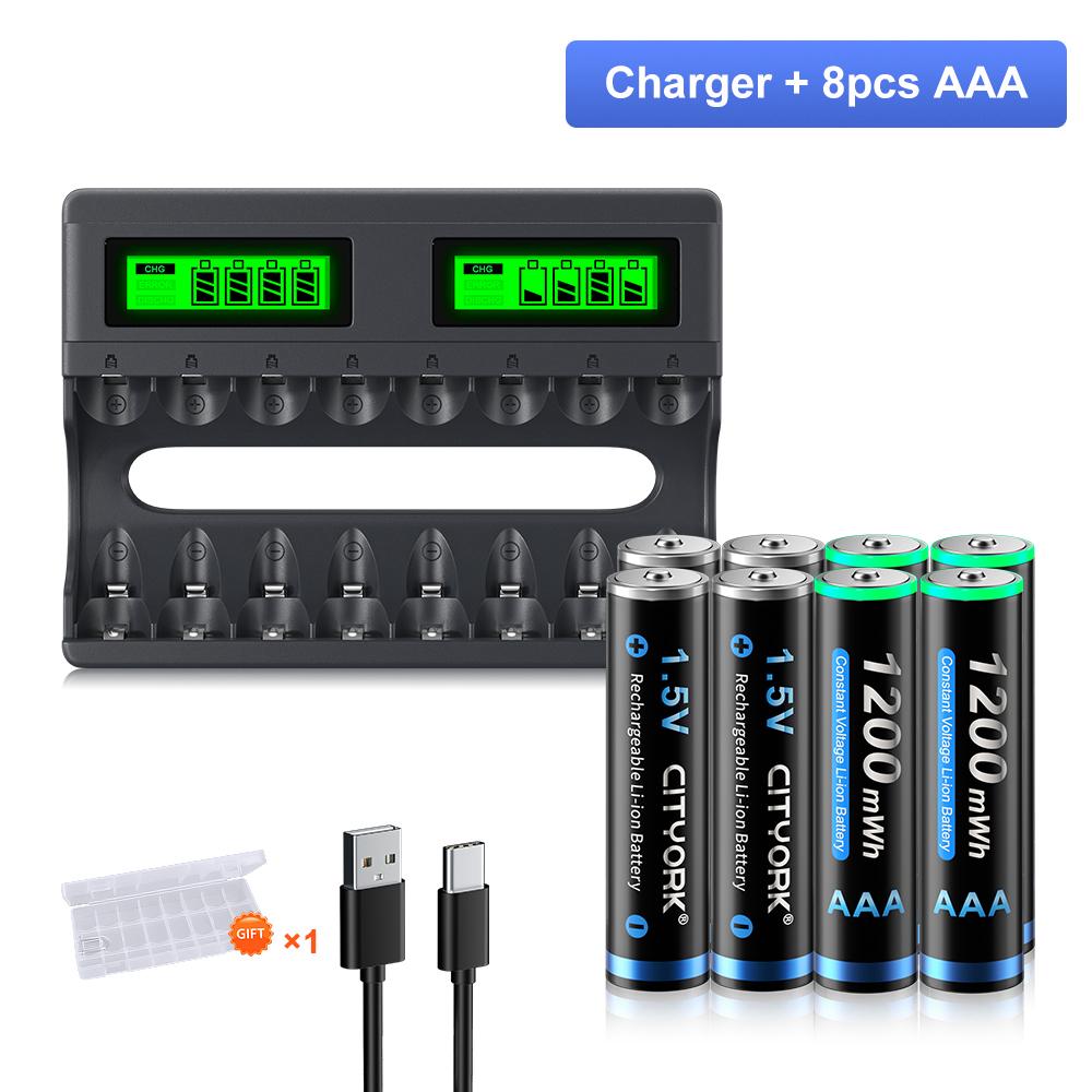 8slot LCD Smart 1.5V Li-ion Battery Charger+1.5V AA AAA Li-ion Rechargeable Battery