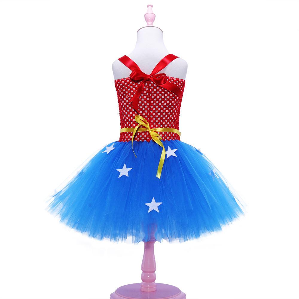 Kids Girls Superhero Diana Mesh Tutu Dress Headwear Set Children Halloween Cosplay Costumes Child Pretend Princess Party Role Play Outfit