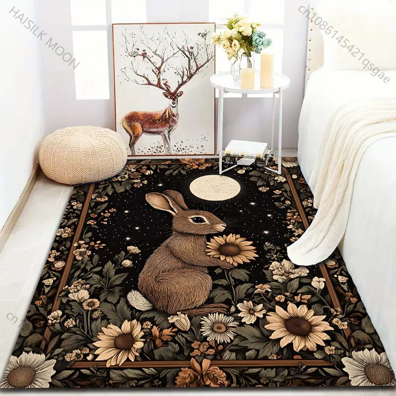 Multiple sizes Moonlit Rabbit Rug Pattern Carpet for Living Room Bedroom Sofa Home Decor Non-slip Floor Mat Luxury Gift