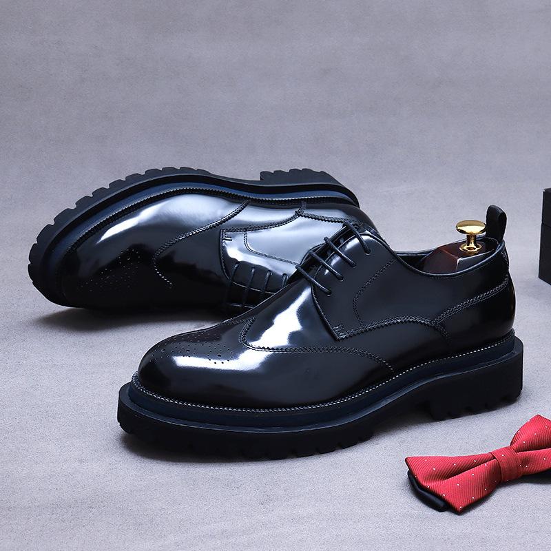 Деловая кожаная обувь мужская из натуральной кожи ретро британский стиль ручной работы на толстой подошве увеличивающая рост модельная обувь
