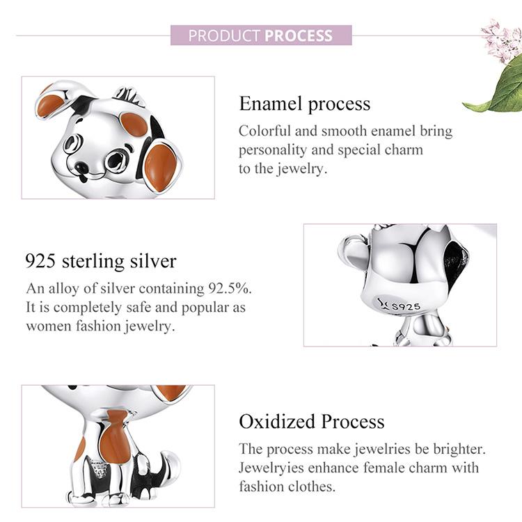 WOSTU 925 Sterling Silver Animal Puppy Cute Dog Bead Charm for Bracelet Women DIY Fashion Jewelry Enamel Pet Bead Accessories