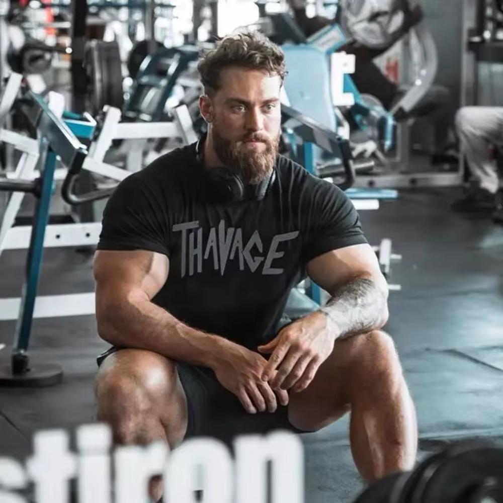 C Bao Chris Fitness Футболка мужская с коротким рукавом, приталенная, с круглым вырезом, из американского эластичного хлопка, спортивная, трендовая, брендовая, для тренировок, большого размера