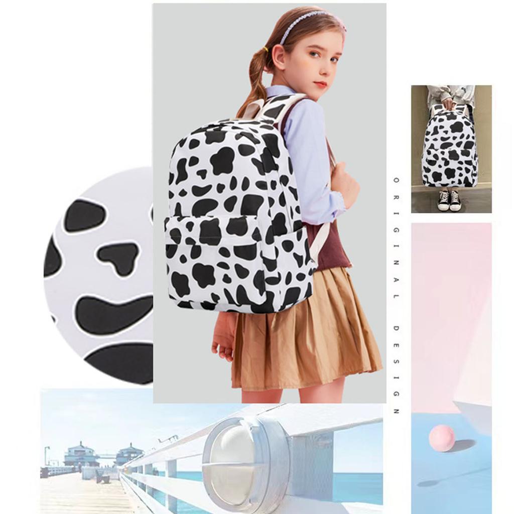 Cute Cow Print School Backpack for Girl Boy Teens Bookbag Set Laptop Daypack Lunch Tote Pencil Bag Schoolbag