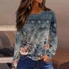 Women's Fashion Casual Slit Hem Round Neck Long Sleeve Loose Printed T-Shirt Ladies Top T-Shirts Women’s
