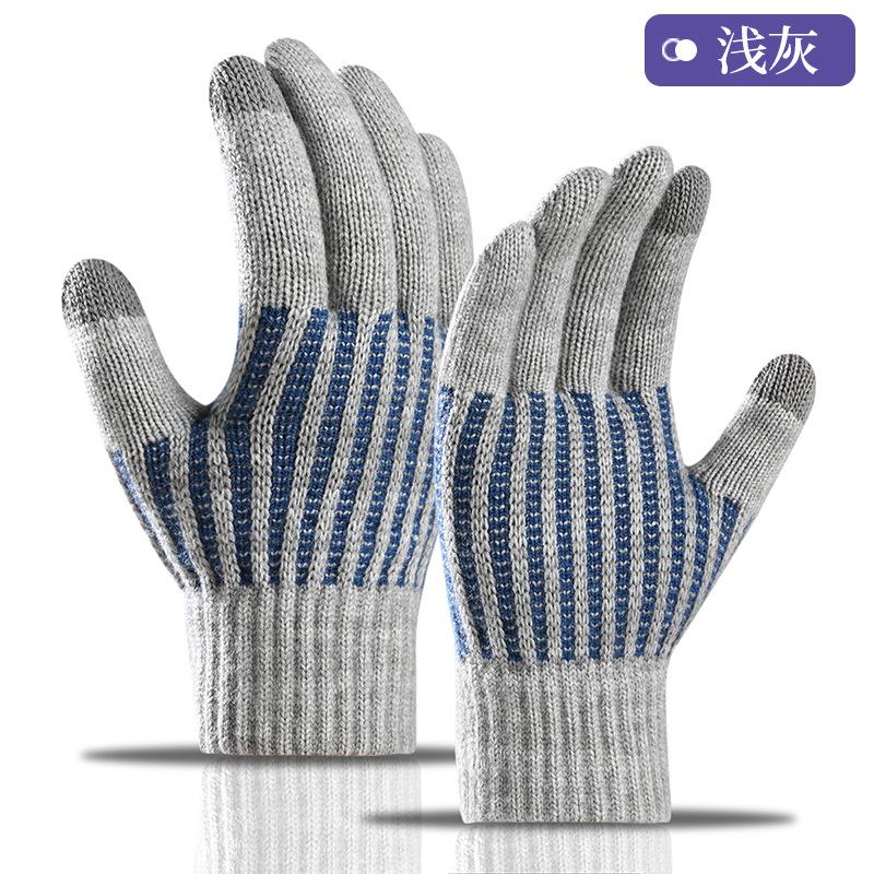 Зимние толстые перчатки из теплой пряжи для велоспорта, холодостойкие, для сенсорного экрана, мужские вязаные перчатки больших размеров