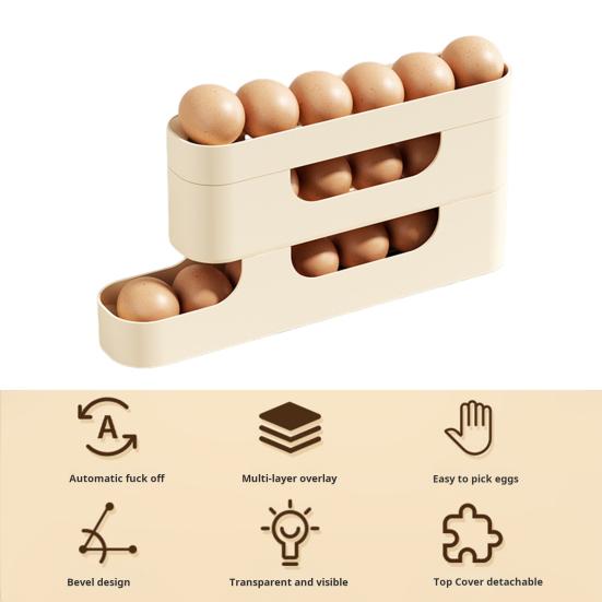 Multi-Tier Egg Holder Space-Saving Egg Storage Box with Protective Railings Automatic Rolling Egg Rack Dispenser for Refrigerator