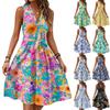 Women's Spring And Summer Casual V-Neck Sleeveless Waist Floral Print Midi Dress