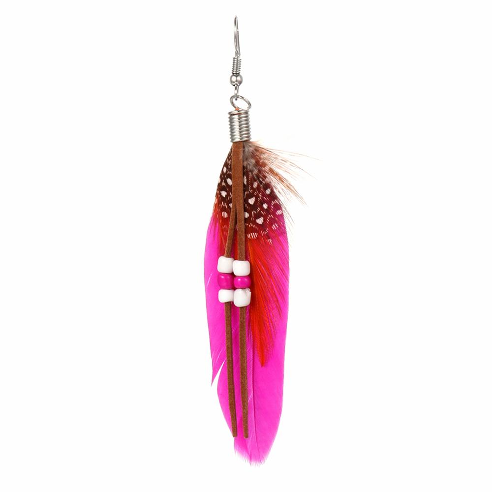 New Vintage Bohemian Style Rice Beads Long Tassel Dangle Drop Earring Feather Earrings