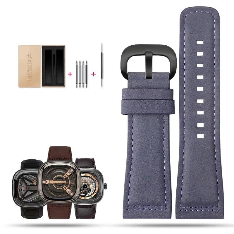 Ремешок для часов из натуральной кожи для SevenFriday, мужской ремешок для часов Q203 M203 P1 P2 S2 M2 Q2 03 01 02, коричневый, синий, воловья кожа, 28 мм