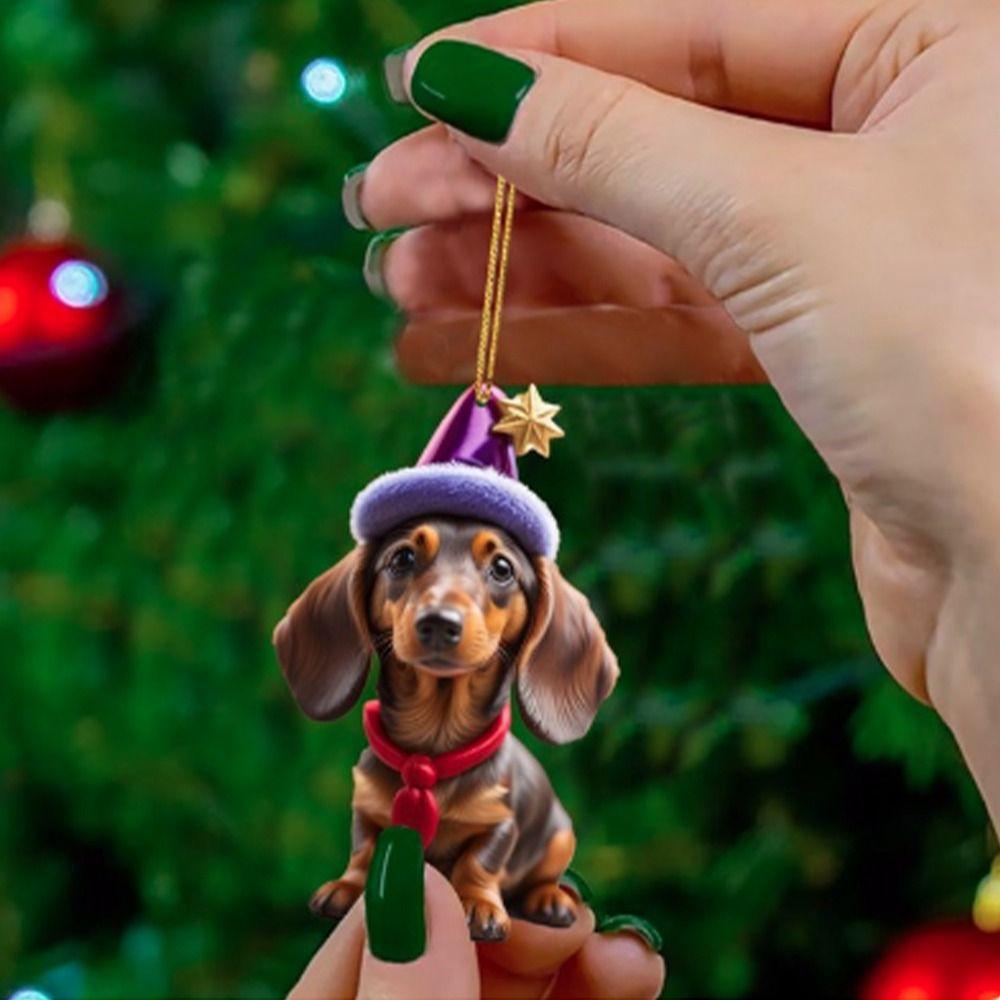 2D Christmas Tree Pendant Cute Dog Car Hanging Interior Christmas Ornaments  Home