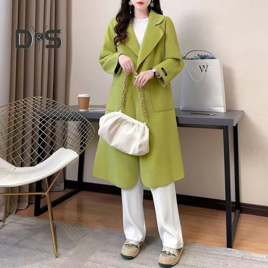 Fall Winter Women Overcoat Turn Down Collar Long Sleeve Open Stitch Pockets Loose Mid Length Solid Color Soft Warm Thick Lady Mid Calf Length Coat
